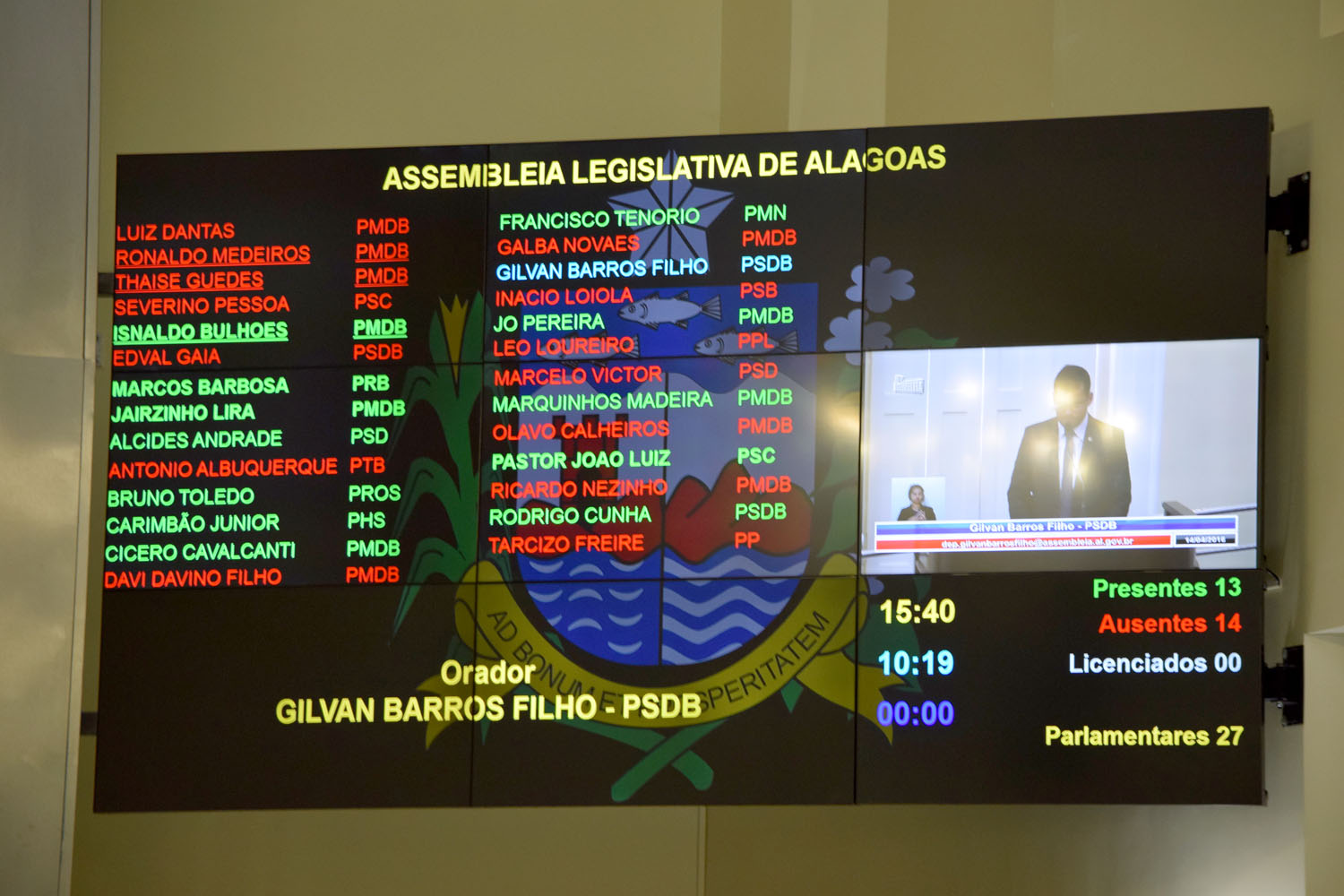 Painel eletrônico registra a presença de 13 deputados.JPG