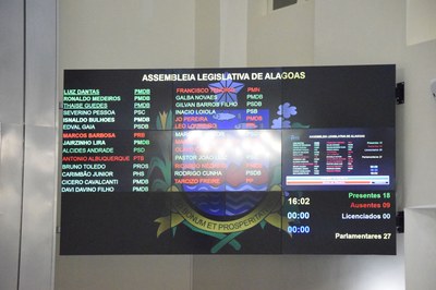Painel registra a presença de 18 deputados.JPG