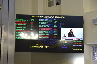 Telão marca presença de vinte deputados.JPG