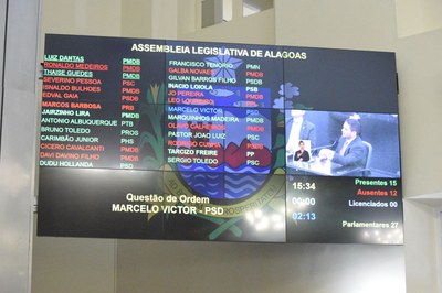 Painel eletrônico contabiliza 15 deputados presentes.JPG