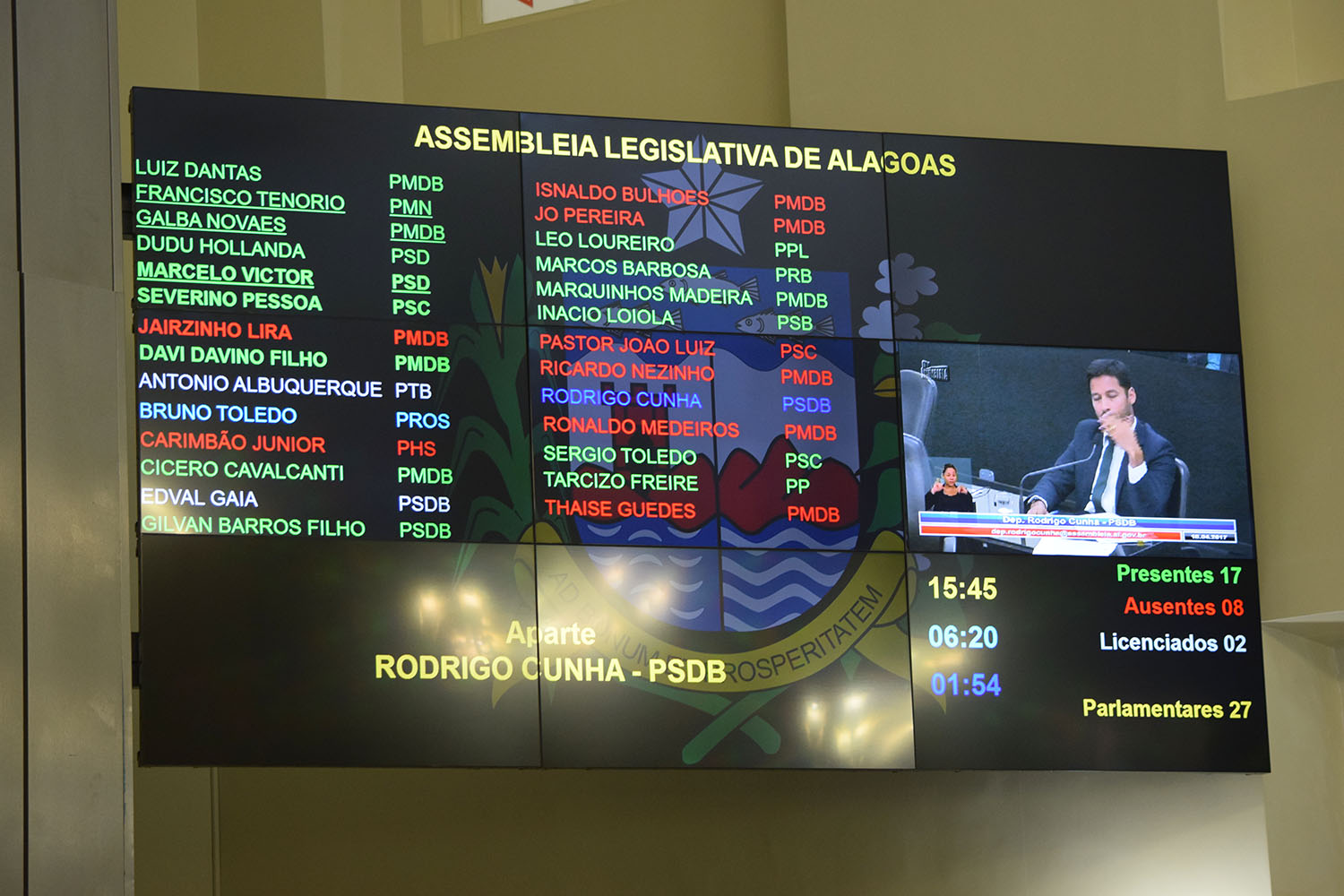 Telão contabiliza presença de 17 parlamentares.JPG