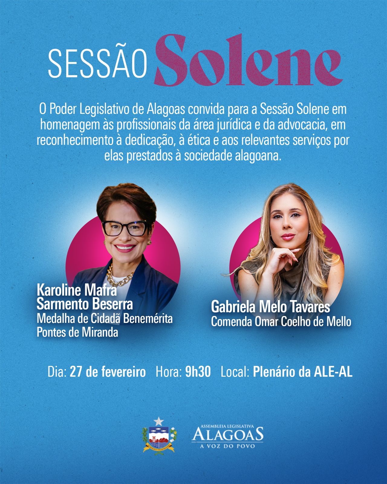 Juristas alagoanas serão homenageadas em sessão solene