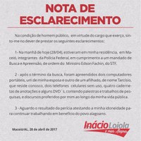 Nota de Esclarecimento emitida pelo deputado Inácio Loiola