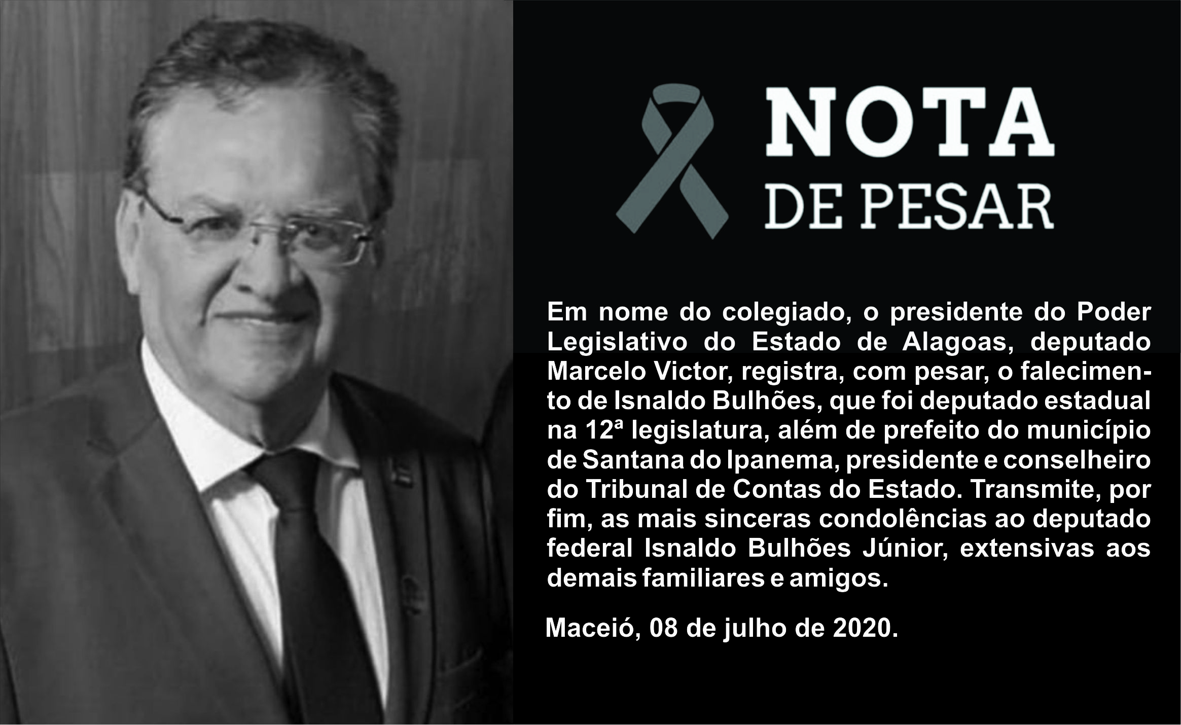 Parlamento emite Nota de Pesar pelo falecimento do ex-deputado Isnaldo Bulhões