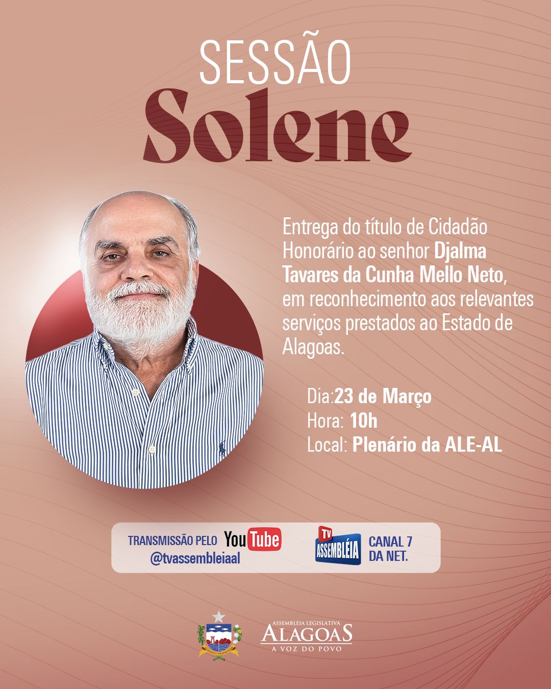 Parlamento homenageia Djalma Mello com Título de Cidadão Honorário de Alagoas
