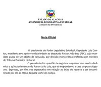 Presidente emite Nota Oficial em solidariedade ao Pastor João Luiz