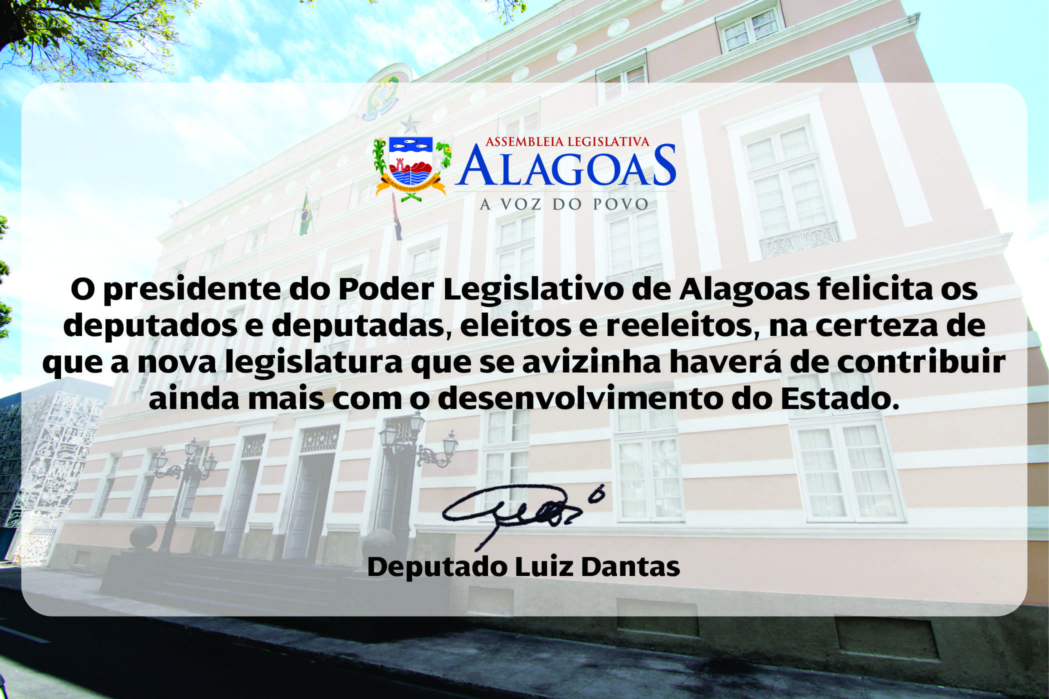Presidente Luiz Dantas parabeniza nova bancada da Assembleia