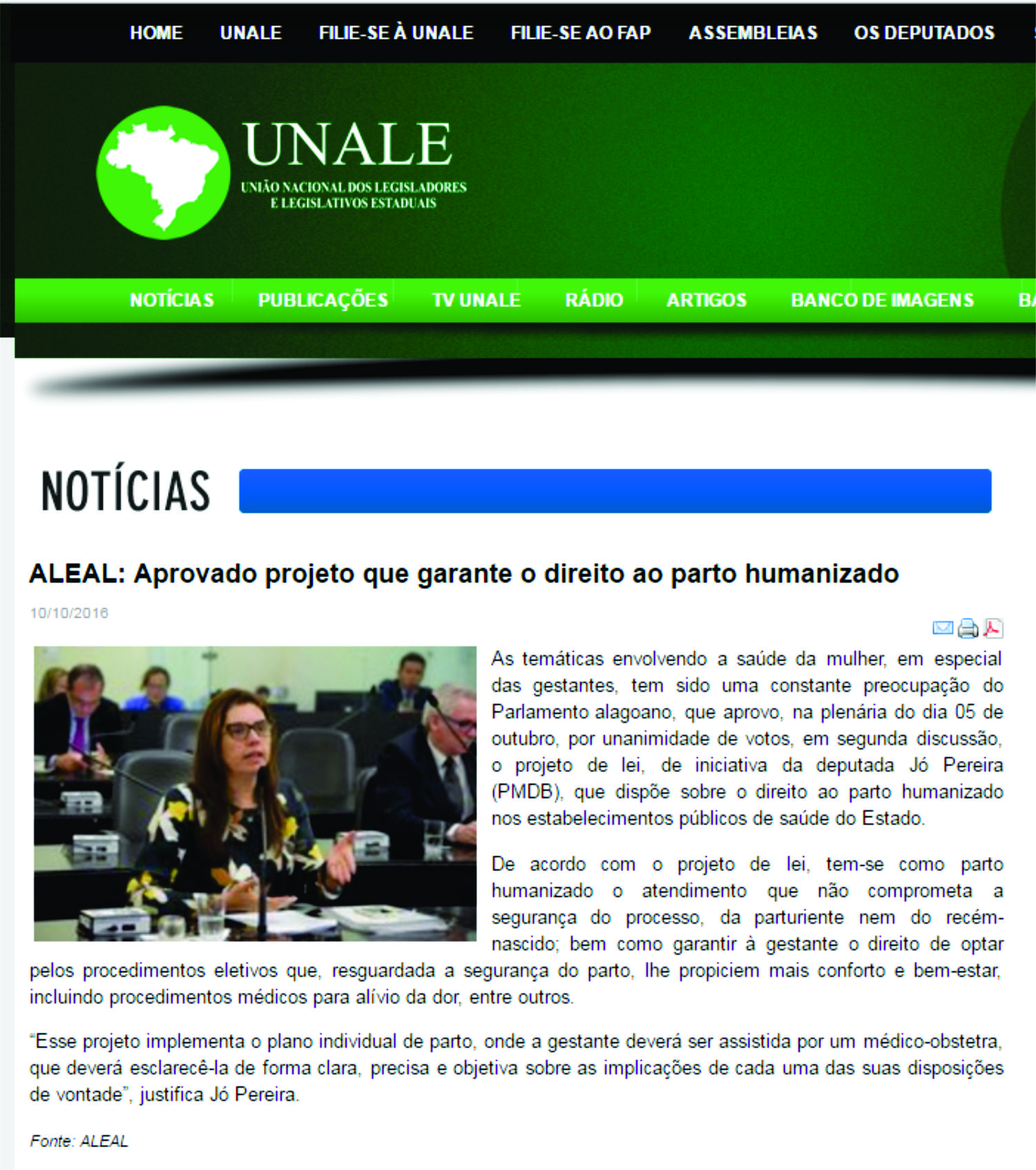 Projeto da deputada Jó Pereira sobre o parto humanizado recebe destaque no portal da Unale