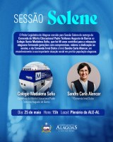 Sessão Solene vai condecorar o Colégio Madalena Sofia e a irmã Sandra Alencar nesta segunda-feira