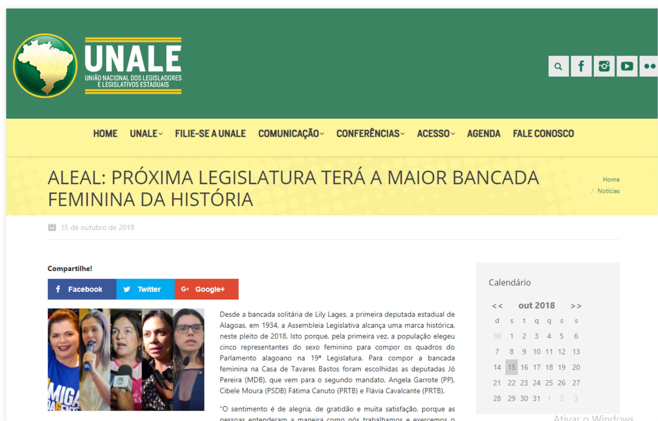 Site da Unale destaca matéria sobre eleição da maior bancada feminina da história