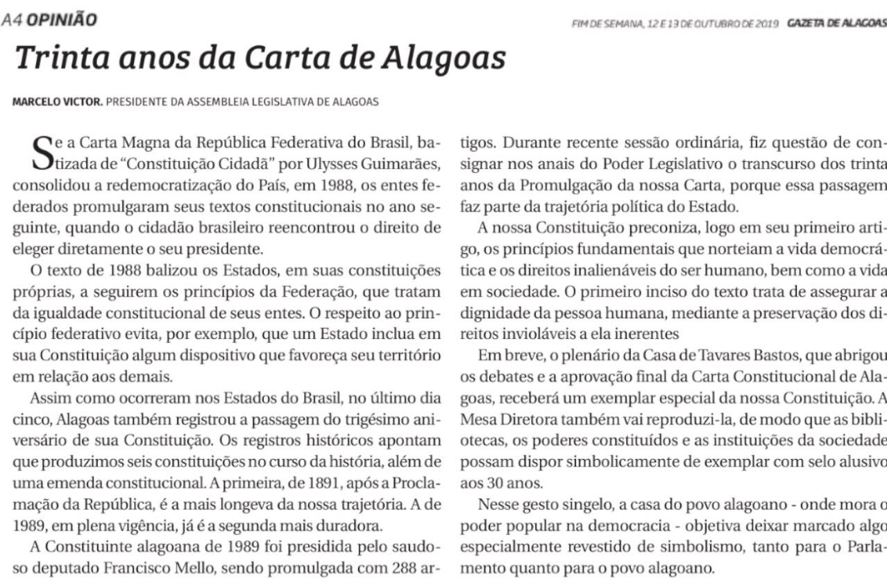 Trinta anos da Carta de Alagoas